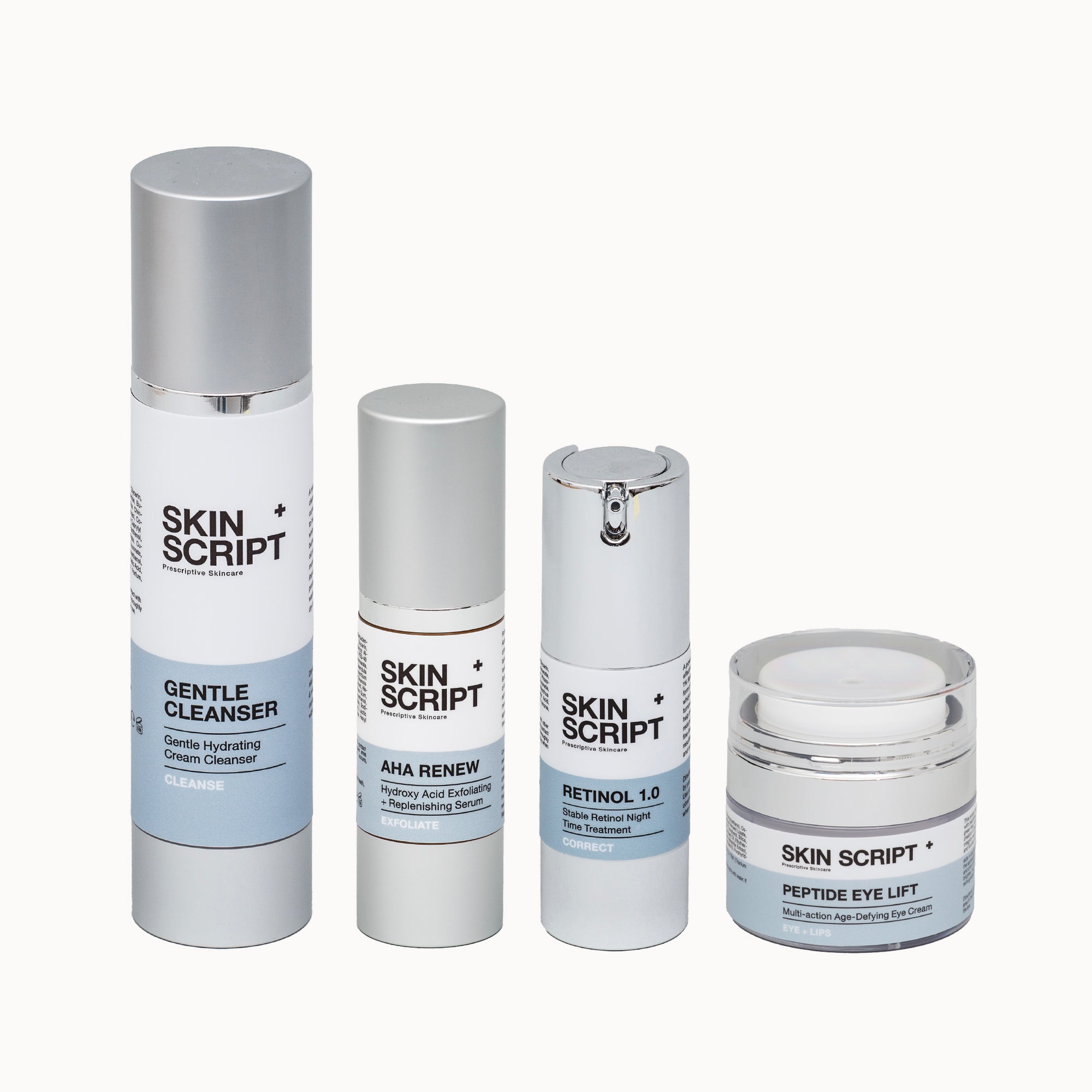 Skin Script Overnight Skin Transformation Programme - front of the four product's packaging