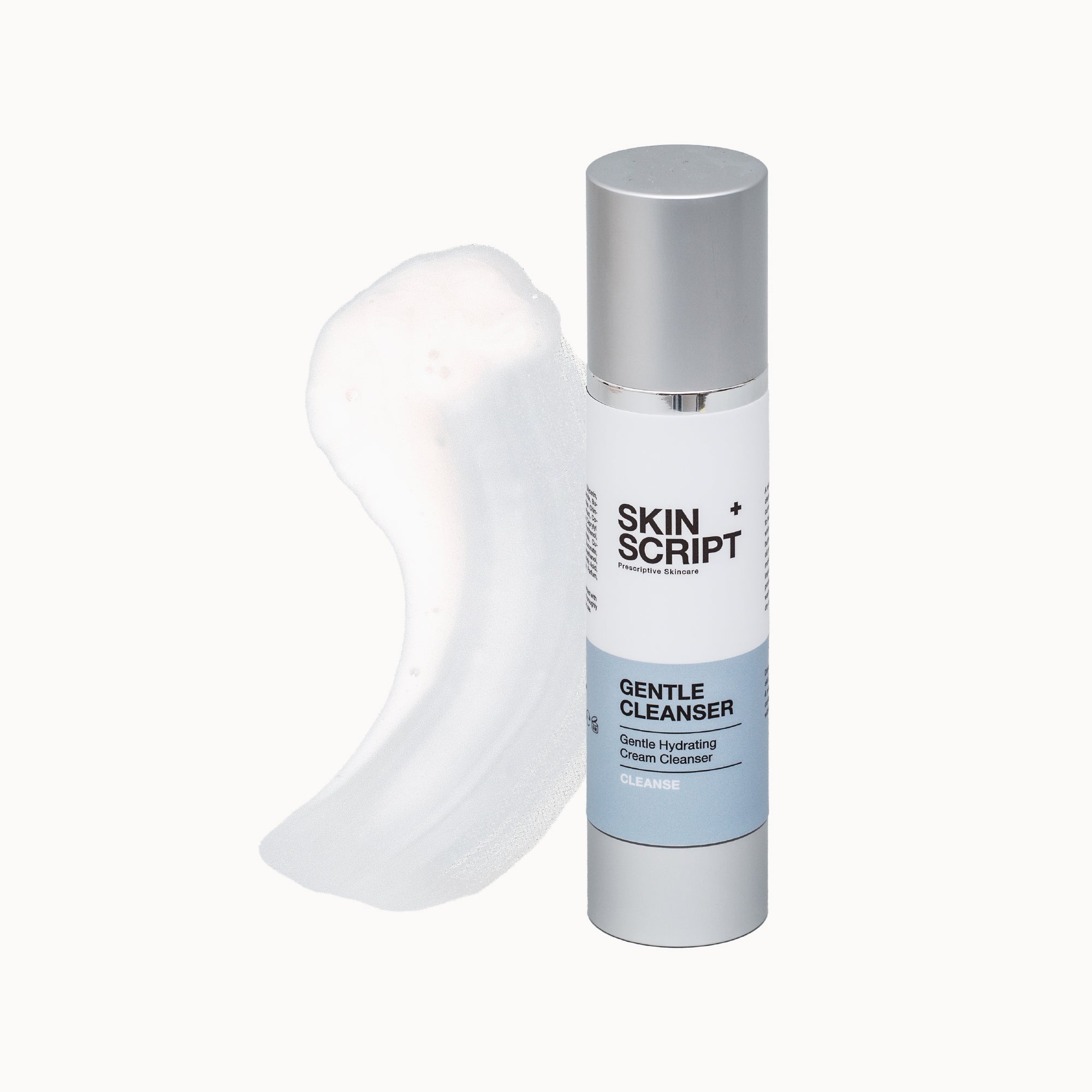 Skin Script Gentle Cleanse - front of packaging and smear shown behind