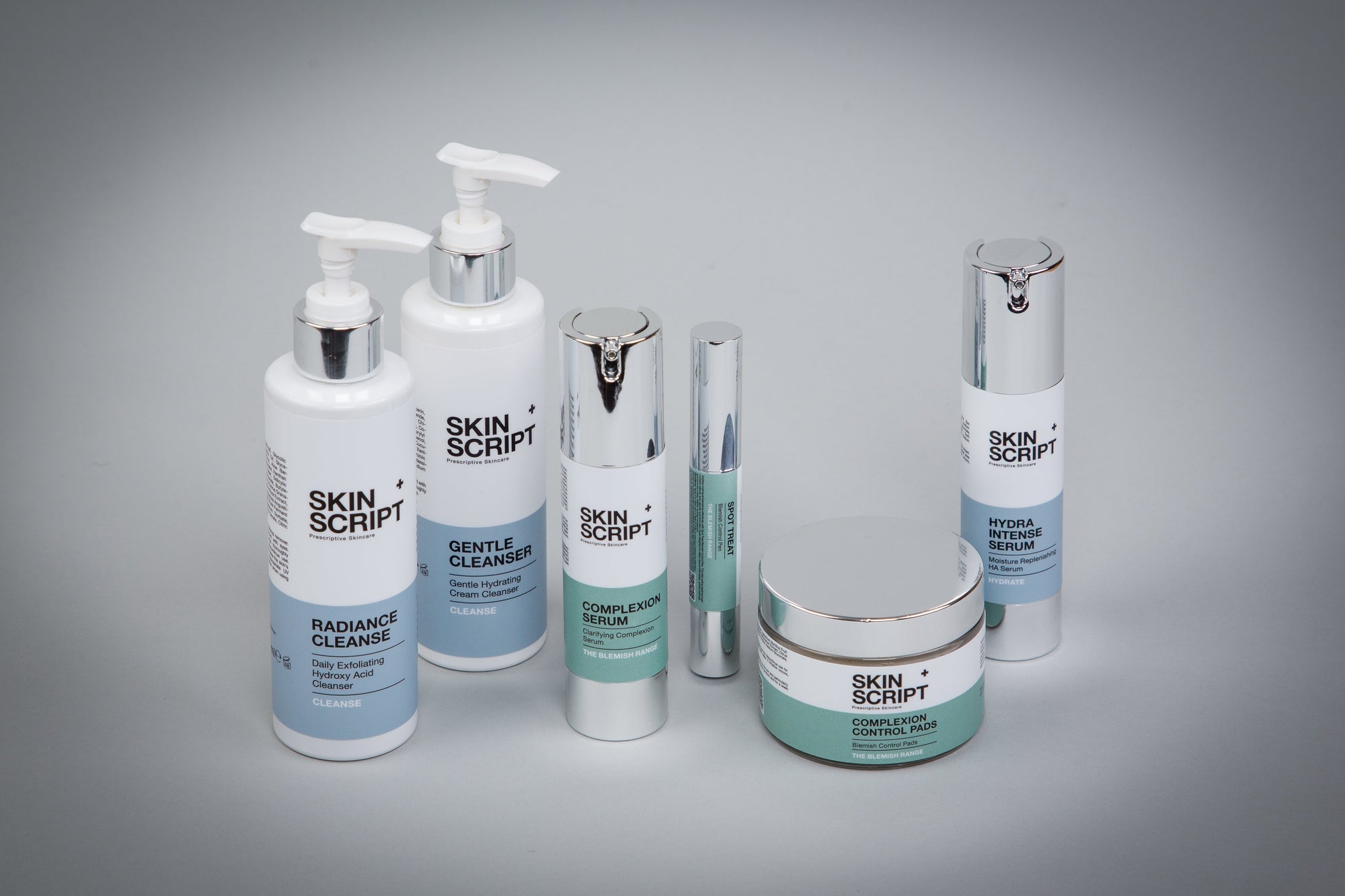 The Acne & Blemish Kit on a grey background 